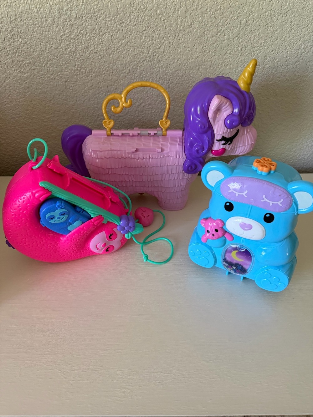 Polly Pocket Lot- Unicorn, Bear, Sloth
